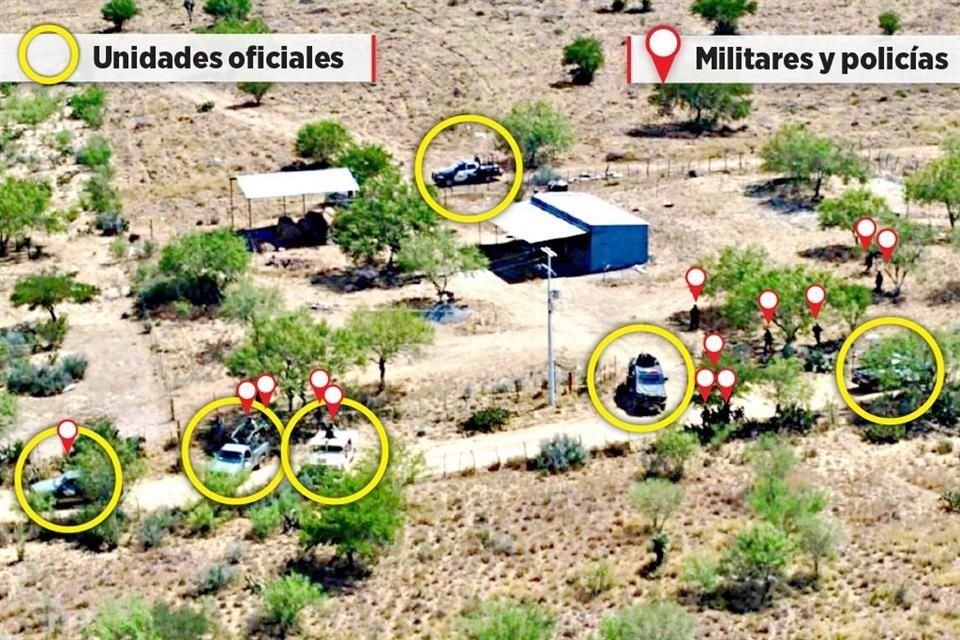 El rancho del enfrentamiento, en Doctor Coss, registró una fuerte movilización policiaca y militar tras acabado el tiroteo, según imágenes difundidas por la autoridad estatal.