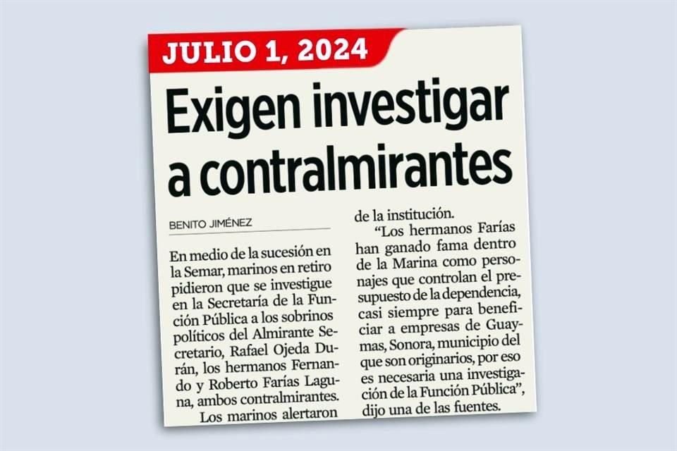 Grupo REFORMA publicó en julio de 2024 denuncias contra Manuel Roberto Farías y su hermano Fernando en la Marina.