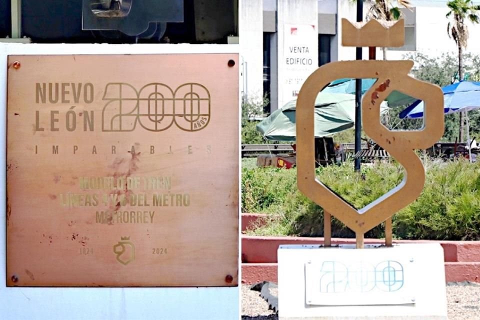 Una placa en Fundidora y un tótem en la Macro muestran deterioro, pese a que se instalaron apenas hace un año.