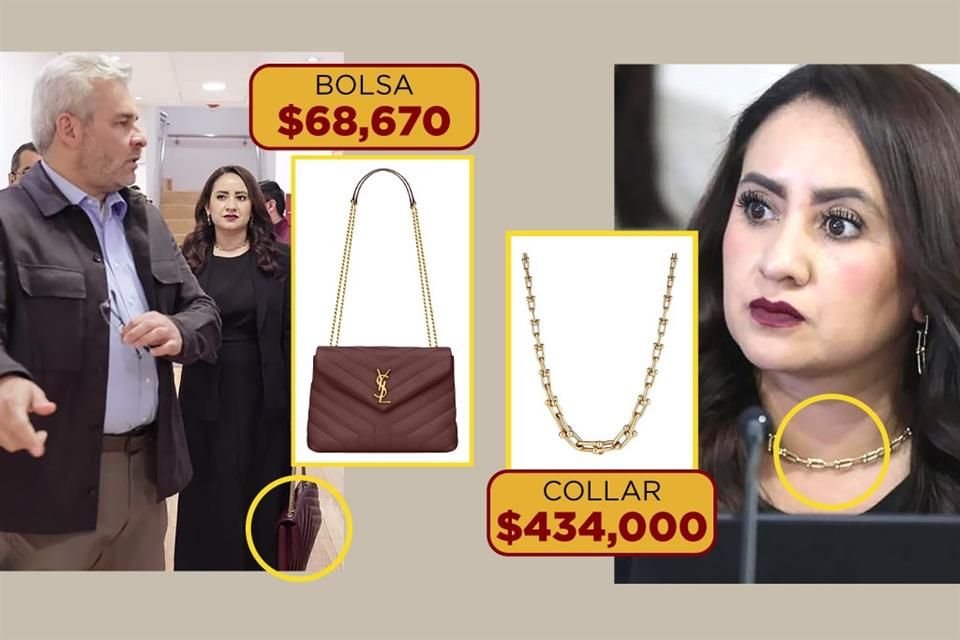 Gladyz Butanda, Secretaria de Desarrollo de Michoacán, apareció en gira con collar de eslabones de oro de $434 mil y una bolsa de $68 mil.