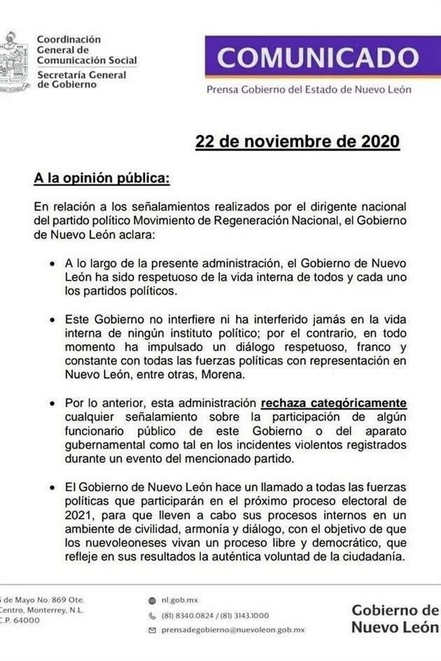 El Estado llamó a los partidos a realizar sus procesos internos en civilidad y con diálogo, que reflejen la voluntad ciudadana.