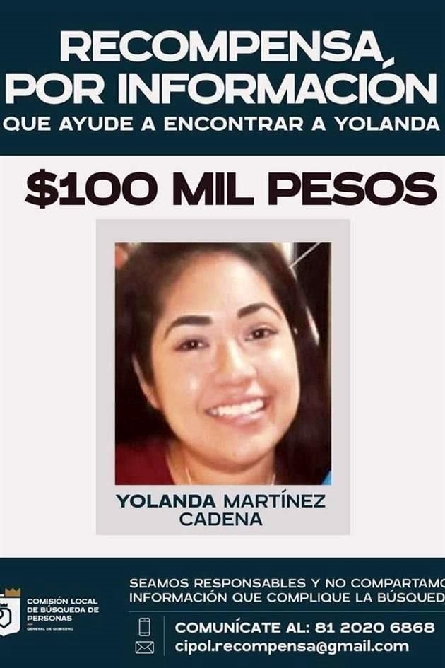 El Gobierno estatal ofrece 100 mil por información que ayude a dar con el paradero de Yolanda.