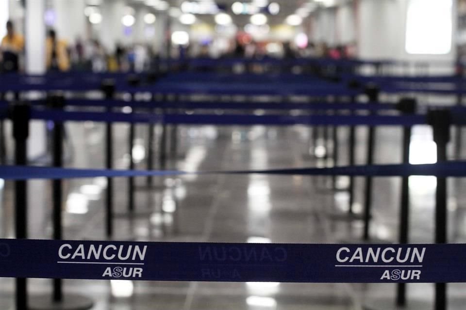 De enero a marzo, el Aeropuerto de Cancún movilizó 5 millones 953 mil pasajeros, una caída anual de 10.6%.