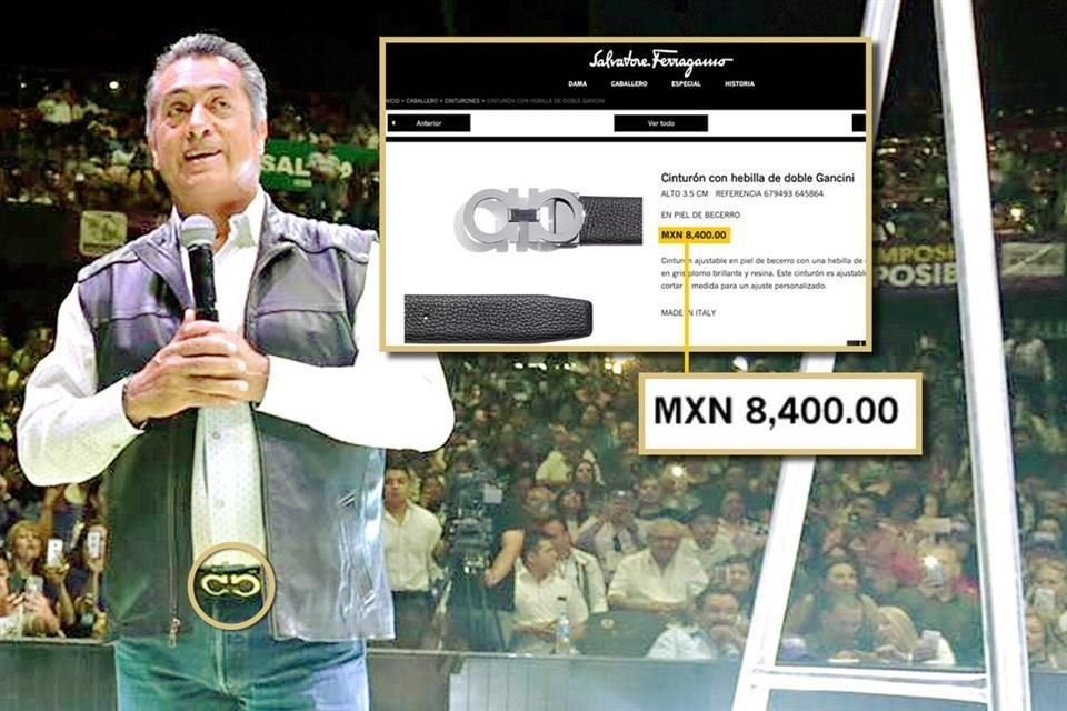 Aunque presume austeridad, 'El Bronco' luci en el arranque de su campaa nacional un cinto con un costo superior a los 8 mil pesos.