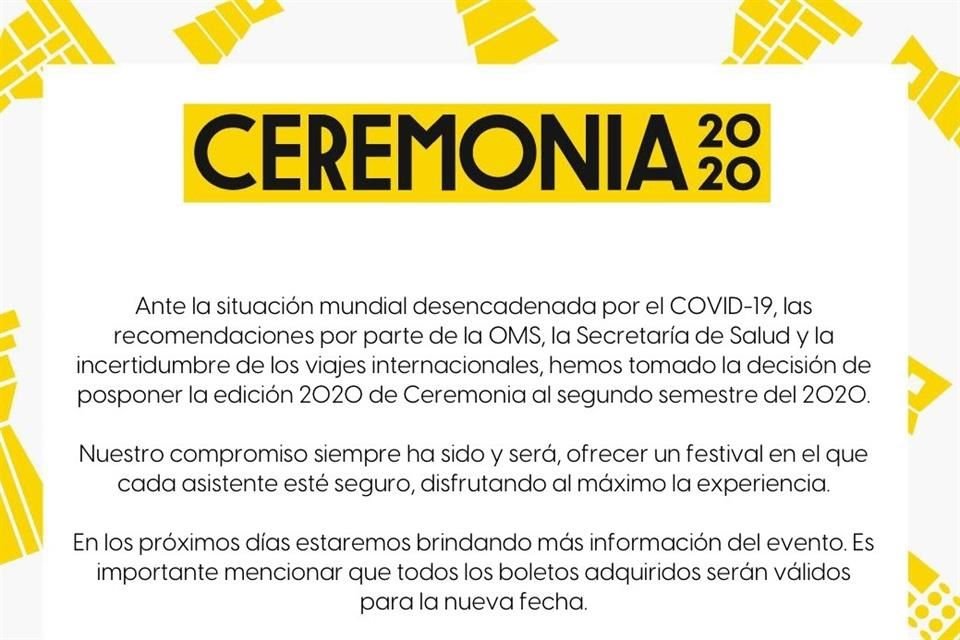 El festival se llevará a cabo en el segundo semestre de 2020.