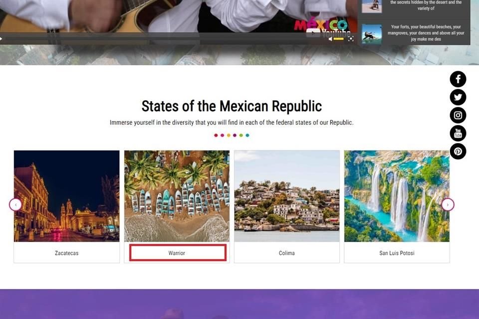 La página de VisitMexico muestra singulares traducciones de algunos destinos turísticos nacionales en su versión en inglés.