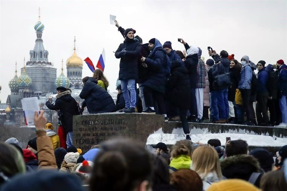 vista de la manifestación a favor de Navalny en San petersburgo.