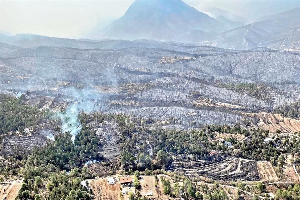 El combate al incendio forestal en Santiago fue frenado por las fuertes ráfagas de viento.