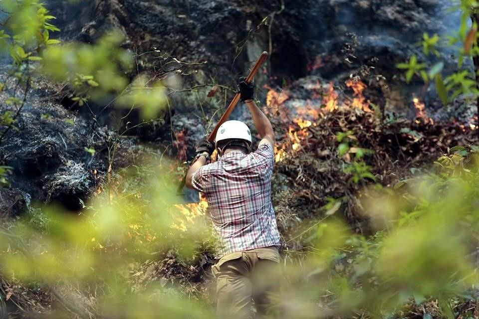 Continúan trabajos de combate conta el incendio forestal en la Sierra de Rayones.