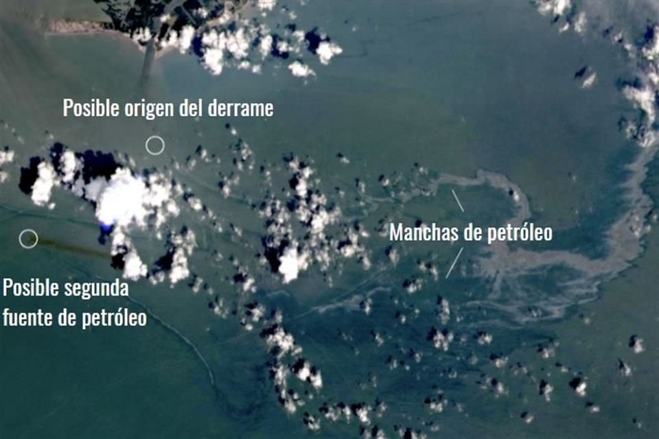 Imágenes satelitales muestran un derrame de petróleo en las costas de Luisiana en el Golfo de México tras el paso del huracán 'Ida'.