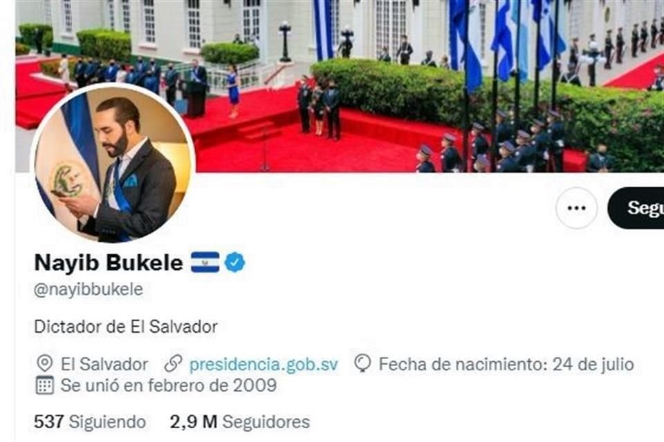 Bukele cambió su biografía en Twitter y se definió como 'Dictador de El Salvador'.