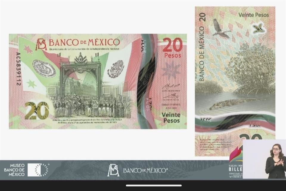 Banxico presentó el nuevo billete conmemorativo de 20 pesos.