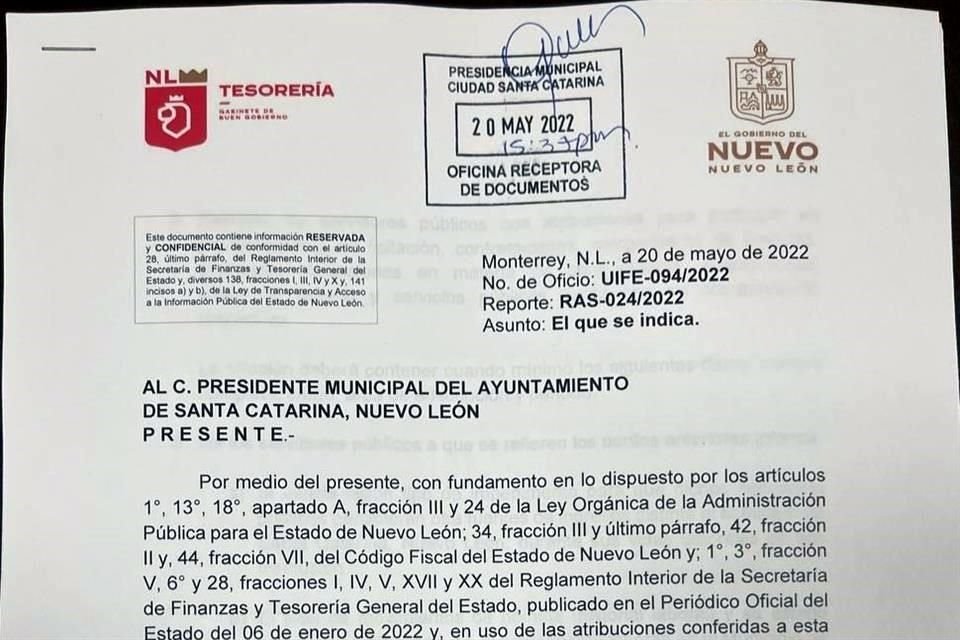 El oficio con la petición de la información se recibió en la Presidencia Municipal a las 15:37 horas, minutos después de que trascendió que Nava dejaba el PAN.