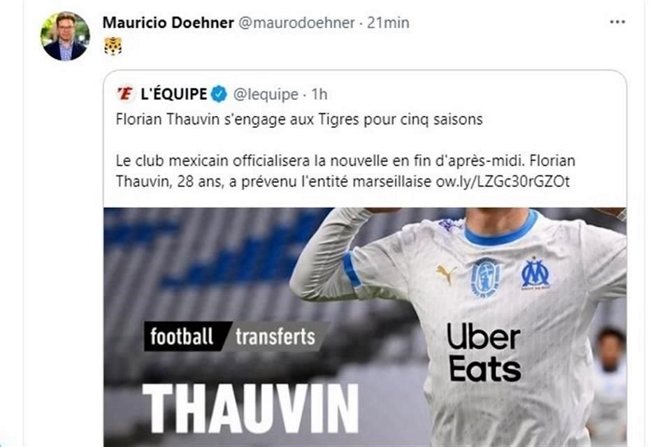 Mauricio Doehner reaccionó a esta publicación de L'Équipe sobre Florian Thauvin.