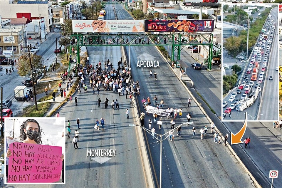Habitantes del sector Nueva Linda Vista, en Guadalupe, cierran la Avenida Miguel Alemán en los dos sentidos de circulación.