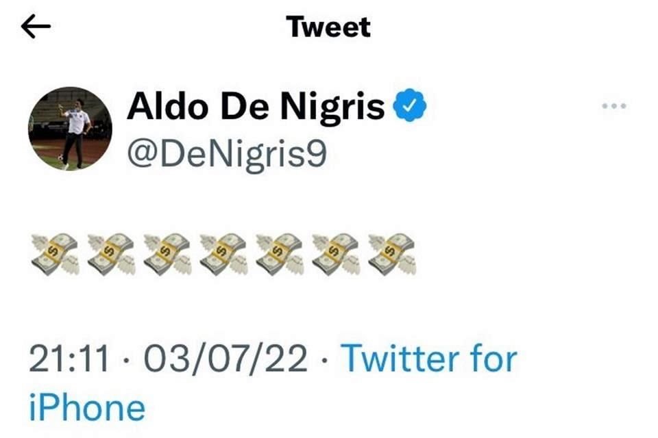 Aldo De Nigris causó polémica con este tuit, aunque después lo borró y publicó otro.