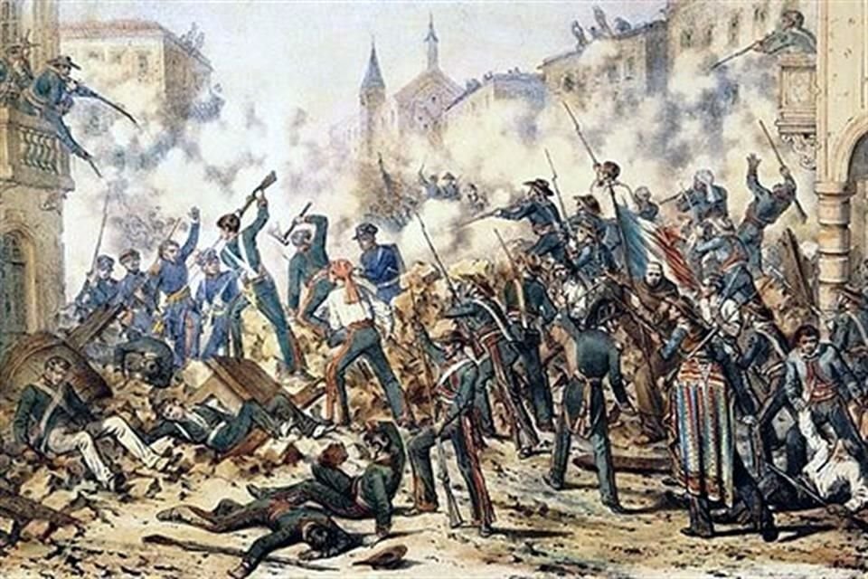 Litografía antigua de la Batalla de Monterrey de 1846.