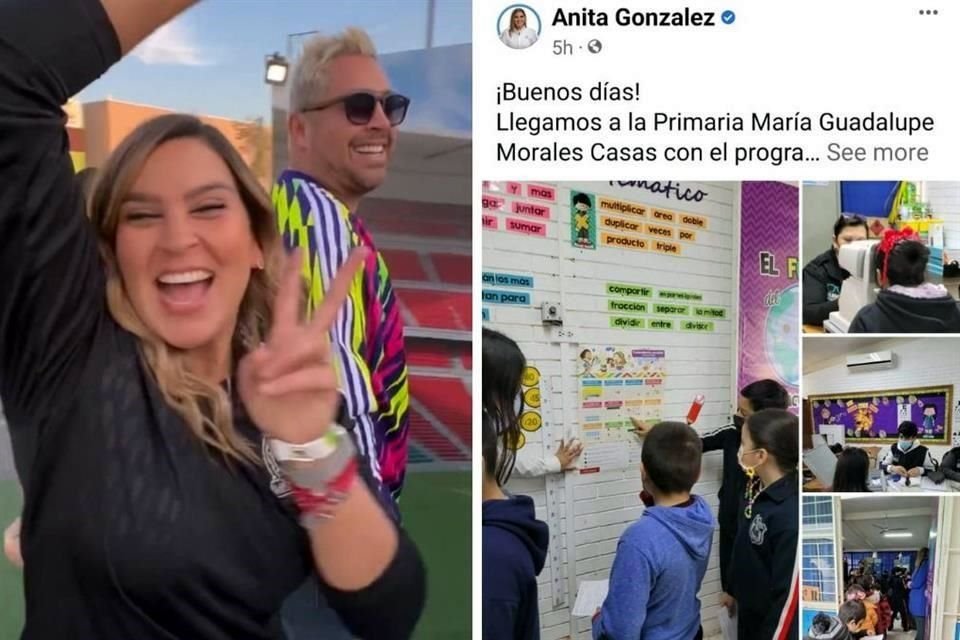 Mientras en sus redes sociales publicó que se encontraba en una escuela en Monterrey, su esposo subió un video desde Qatar.