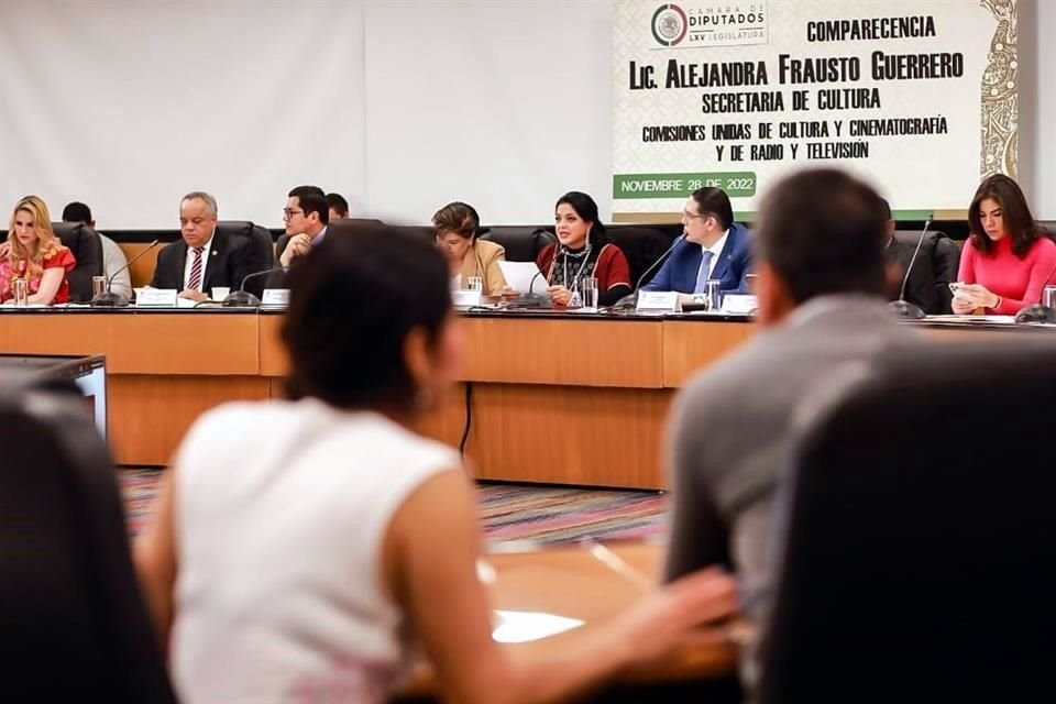 La Secretaria de Cultura Alejandra Frausto compareció este lunes ante las comisiones unidas de Cultura y Cinematografía y de Radio y Televisión como parte de la glosa del Cuarto Informe de Gobierno.