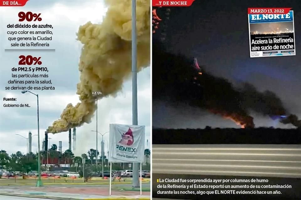 Tras difundirse imágenes de columnas de humo, Secretaría del Medio Ambiente de NL busca suspender operaciones en la Refinería de Cadereyta.