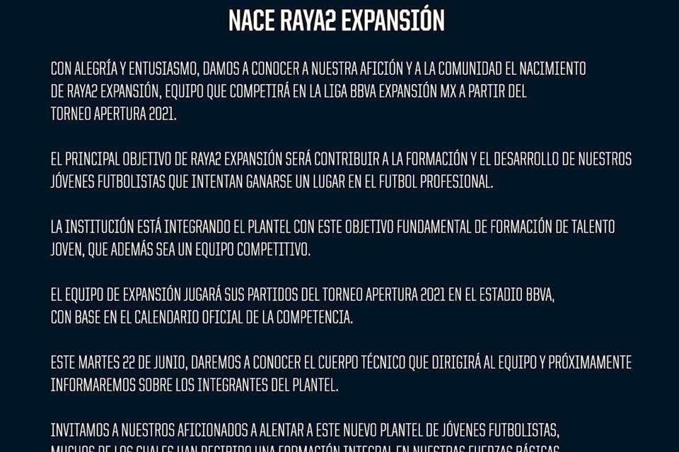El Monterrey hizo oficial la llegada de los Raya2 a la Liga de Expansión.