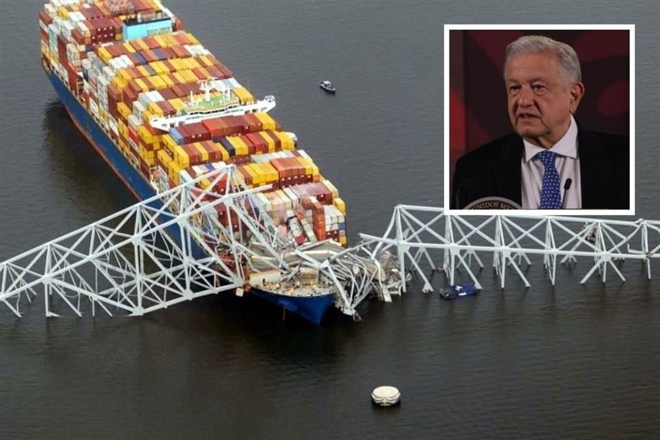 El Presidente López Obrador informó este miércoles que hay dos mexicanos desaparecidos tras la caída de un puente en Baltimore, EU.