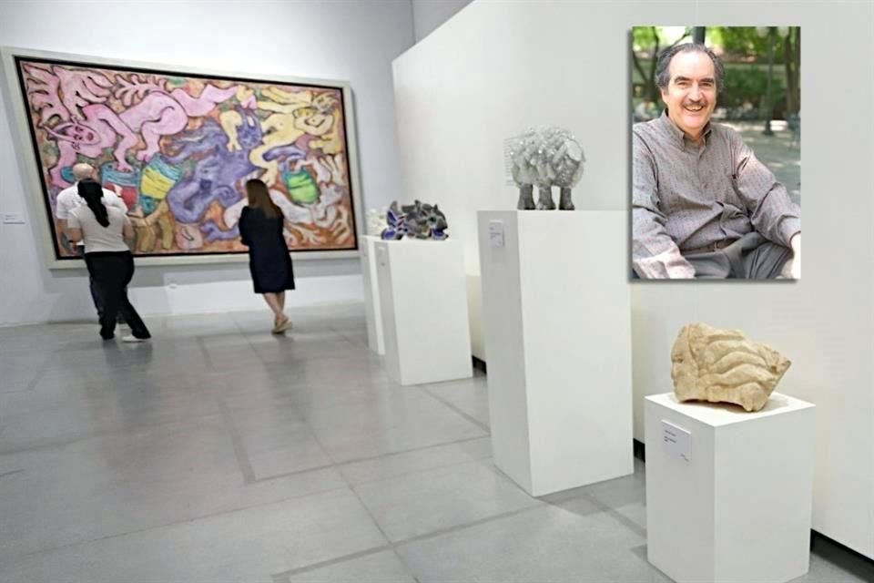 Parte de la exposición en el Centro Cultural Rosa de los Vientos y Enrique Canales (en el recuadro superior)