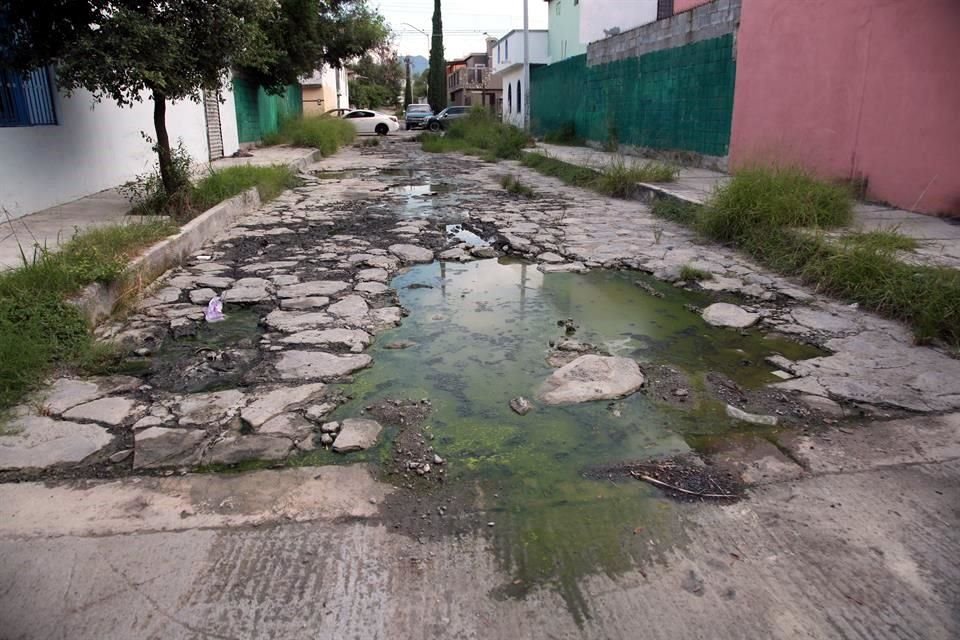 Vecinos de la Colonia Hacienda La Silla denunciaron derrames constantes de aguas negras, que brotan de alcantarillas.