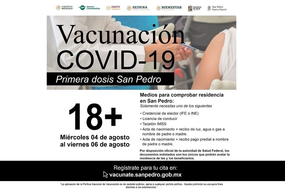 El Municipio informó que del 4 al 6 de agosto se aplicará la vacuna a personas mayores de 18 años.