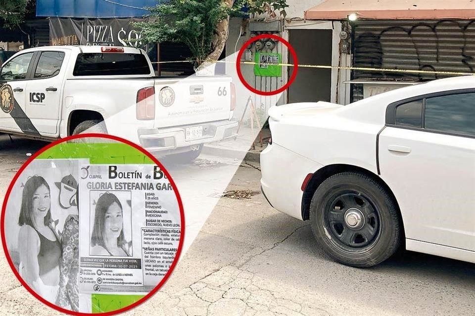 z El presunto cadáver de Gloria Estefanía García Lizcano, de 29 años, fue hallado en un inmueble en cuya entrada familiares de ella pegaron reportes de su desaparición.