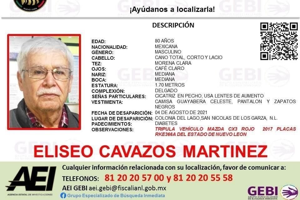 Eliseo Cavazos Martínez desapareció cuando se dirigía a unos laboratorios en el Centro de Monterrey.