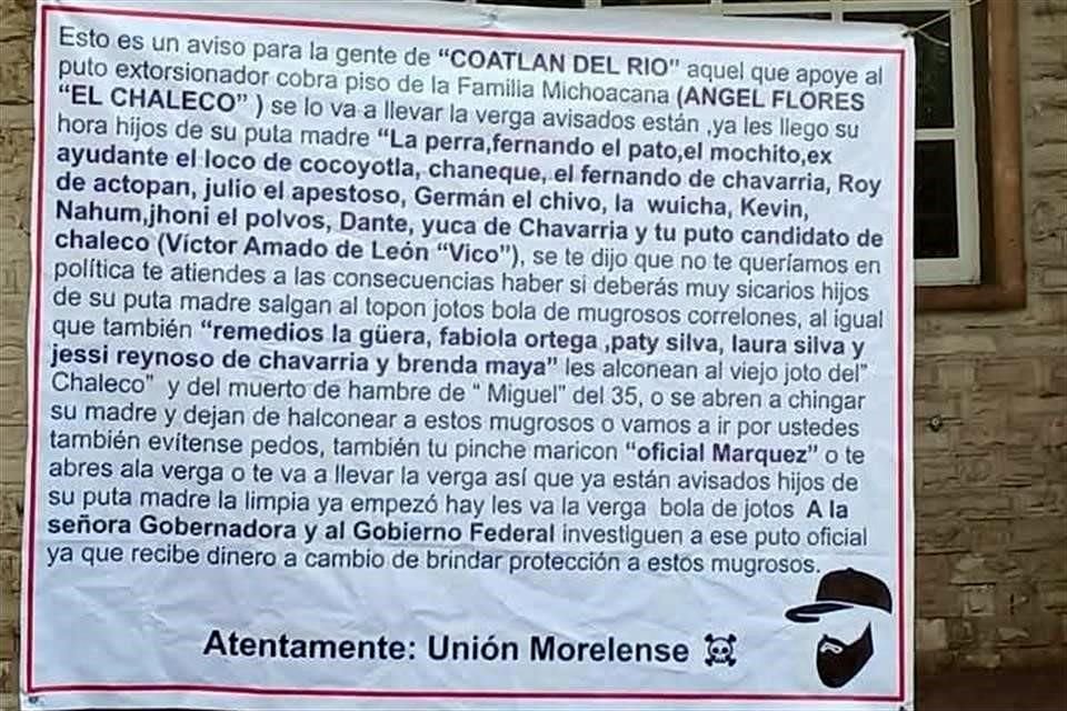 Las narcomantas incluían un llamado a la Gobernadora de Morelos, Margarita González Saravia, y al Gobierno federal para que investiguen al 'oficial Márquez'.