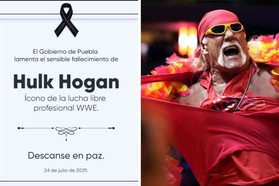 En redes sociales, el Gobierno de Puebla, encabezado por Alejandro Armenta de Morena, generó controversia y mofa al emitir una esquela por el deceso del luchador estadounidense Hulk Hogan.