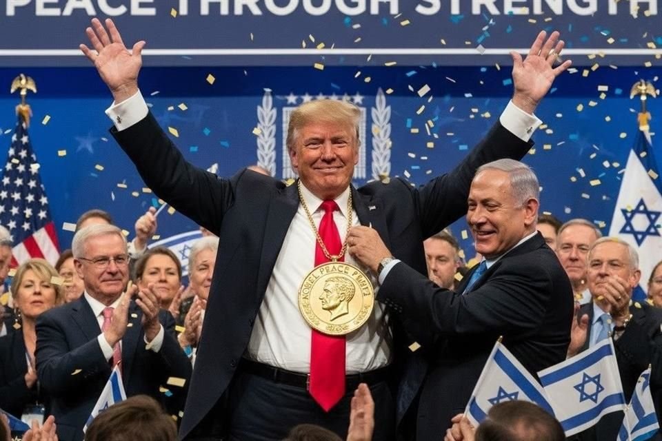 La oficina de Netanyahu compartió una foto generada por inteligencia artificial en la que está Trump con una medalla del Premio Nobel.